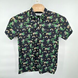 Birdie Golf Shirt Mens M Black St Patricks Day Leprechaun Beer Polo All Over